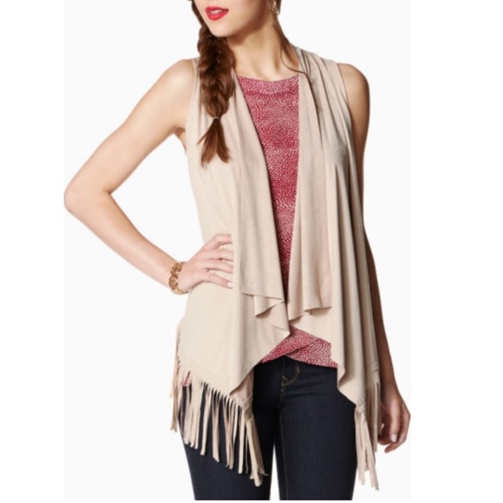 Charming Charlie Faux Suede Tan Fringe Vest H17 - Picture 1 of 7
